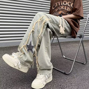 Men Jeans Embroidered Jeans Men's Summer Retro Loose Wide-Leg Straight Pants