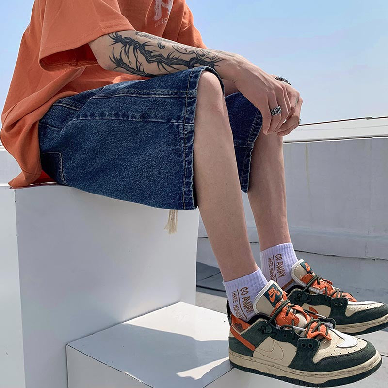 Men Jeans Retro Denim Shorts Men's Summer Loose Straight Sports Pants