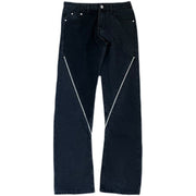 Men Jeans Zipper Jeans Design Slit Hiphop Washed Baggy Straight Trousers