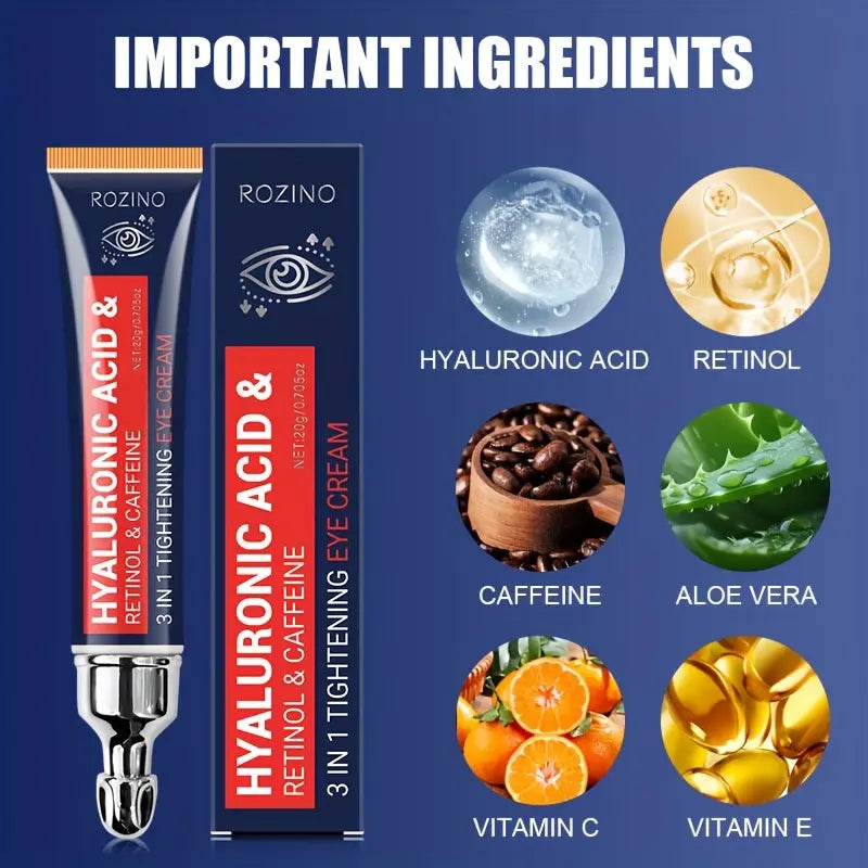 ROZINO 6% Caffeine Eye Cream with 1% Retinol & Hyaluronic Acid for Dark Circles & Wrinkles, 0.71 fl oz