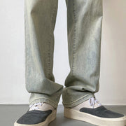Men Jeans Washed Worn Jeans Male Hiphop Baggy Straight Trousers