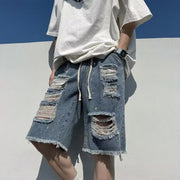 Men Jeans Ripped Denim Shorts Loose Casual Shorts