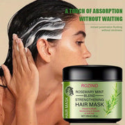 ROZINO Organic Rosemary Hair Mask & Mint Oil Set - Deep Conditioning Treatment for Dry, Damaged Hair with Biotin