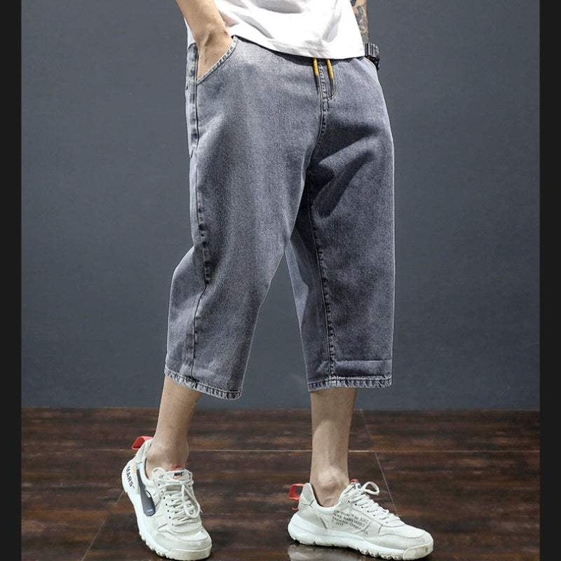 Men Jeans Summer Baggy Straight Trousers Casual Denim Shorts