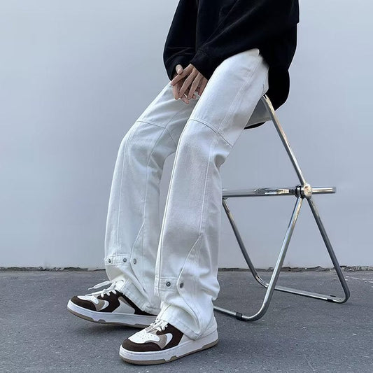 Men Jeans Spring Retro Straight-Leg Pants Loose plus Size Wide Leg Casual Trousers