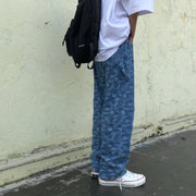 Men Jeans Embroidered Paisley Jeans Loose Retro Trousers