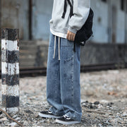 Men Jeans Retro Workwear Jeans Straight Loose plus Size Autumn and Winter Wide-Leg Pants