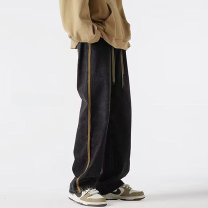 Men Jeans Wide Leg Pants Retro Washed Straight Casual Pants