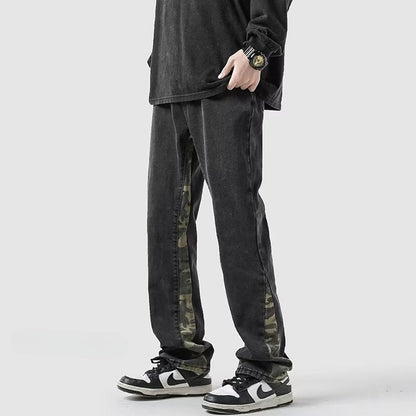 Men Jeans Spring Loose Wide Leg Pants Straight-Leg Pants
