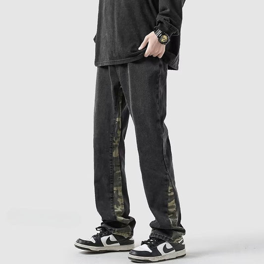 Men Jeans Spring Loose Wide Leg Pants Straight-Leg Pants