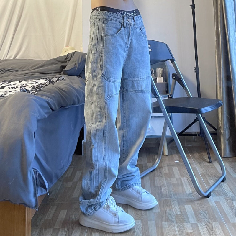 Men Jeans Retro Loose Summer Hip Hop Straight Casual Trousers
