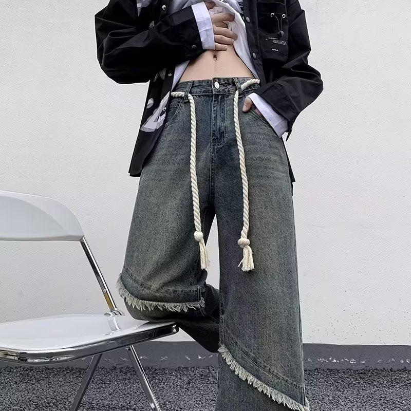 Men Jeans Washed Wide-Leg Pants Oldschool Worn Jeans