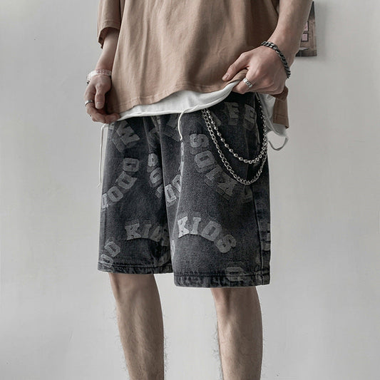 Men Jeans Summer Denim Shorts Loose Straight Casual Shorts