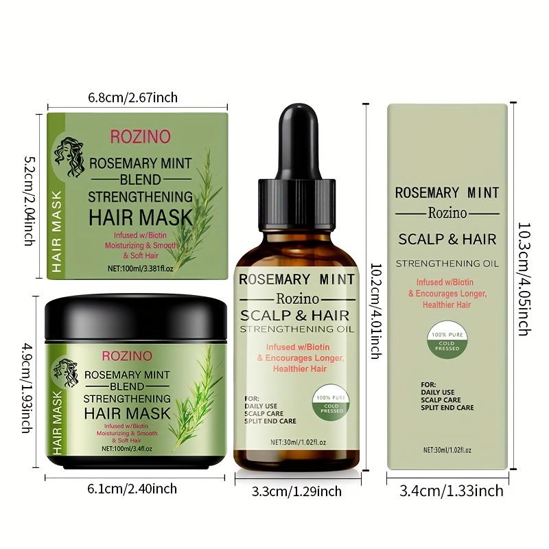 ROZINO Organic Rosemary Hair Mask & Mint Oil Set - Deep Conditioning Treatment for Dry, Damaged Hair with Biotin