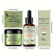 ROZINO Organic Rosemary Hair Mask & Mint Oil Set - Deep Conditioning Treatment for Dry, Damaged Hair with Biotin
