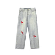 Men Jeans Embroidered Jeans Men's Spring and Autumn Baggy Straight Trousers Spring Pants