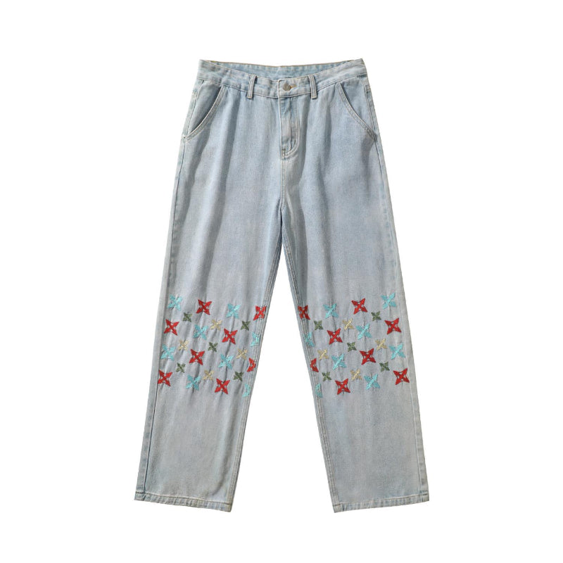 Men Jeans Straight-Leg Trousers Baggy Pants