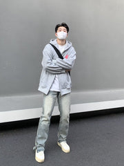Men Jeans Vintage Slim Jeans Men Zipper Slit Loose Straight-Leg Pants