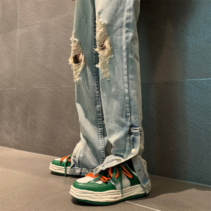 Men Jeans Ripped Jeans Men's Summer Bell-Bottom Pants