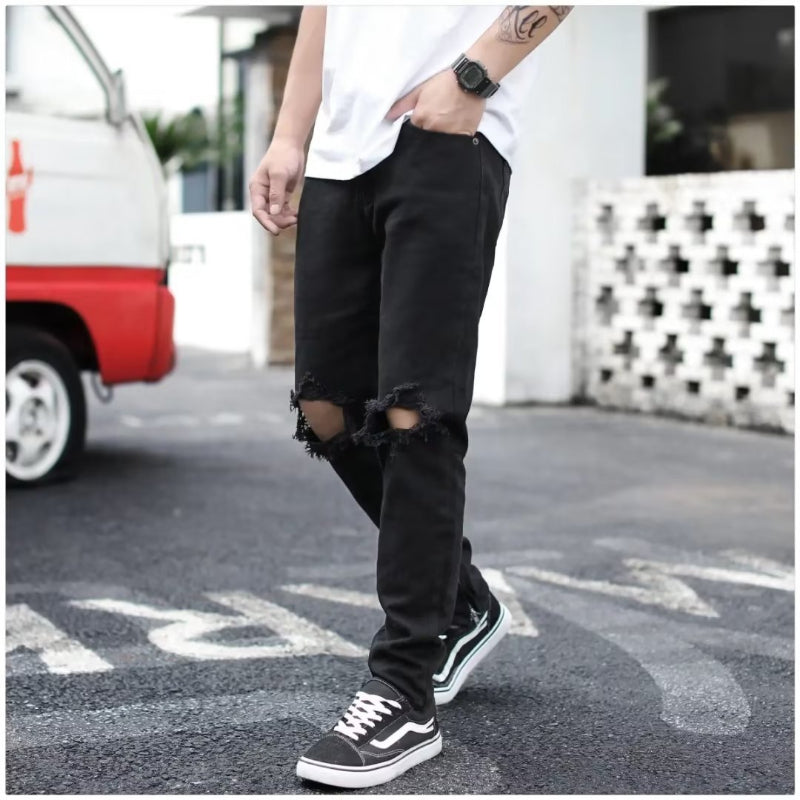 Men Jeans Retro Tattered Jeans Jeans Trousers