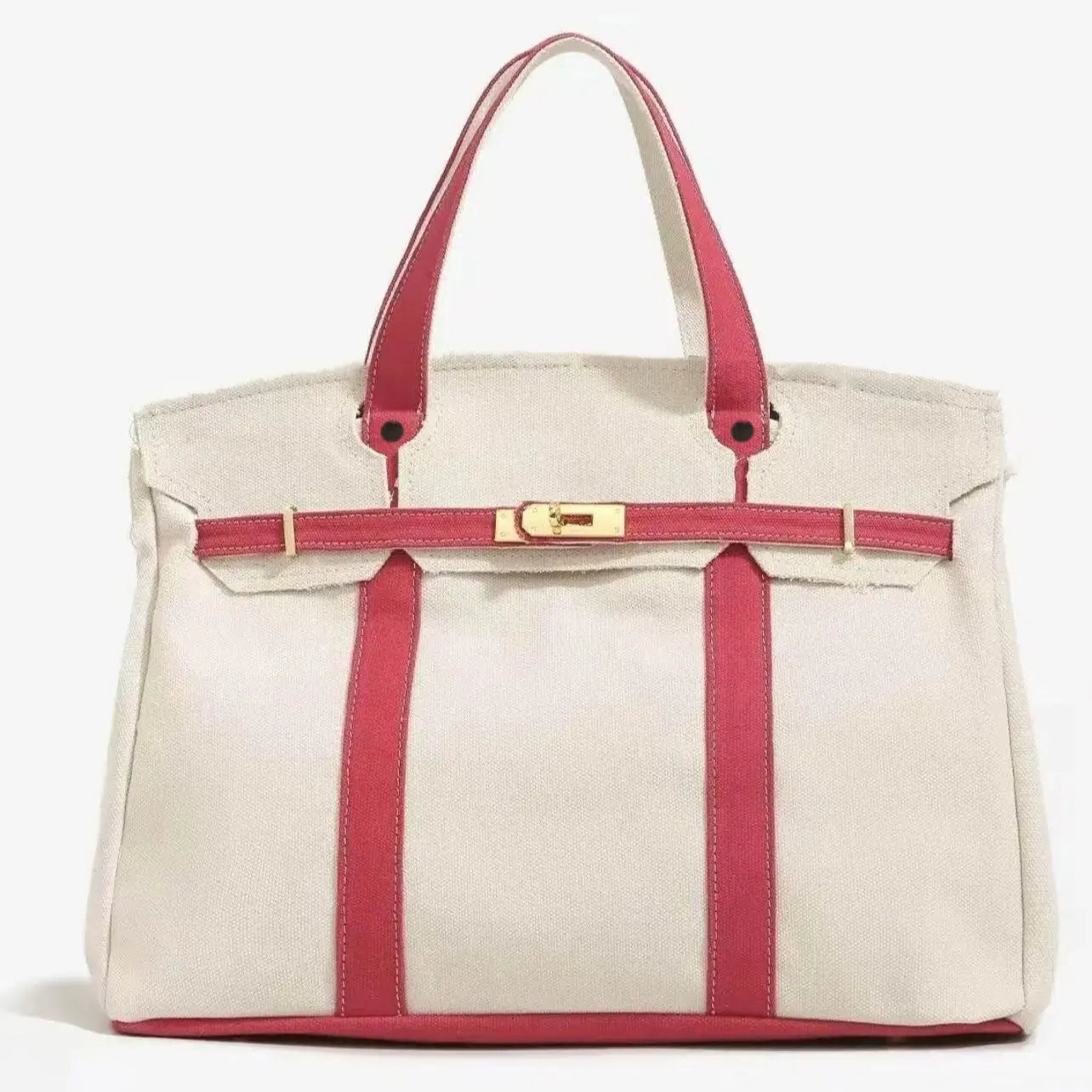 Women's Color-Blocked Canvas Tote Bag - Lightweight Spacious Commuter Handbag