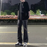 Men Jeans Black Ripped Jeans Summer Trousers Straight Bootcut Trousers