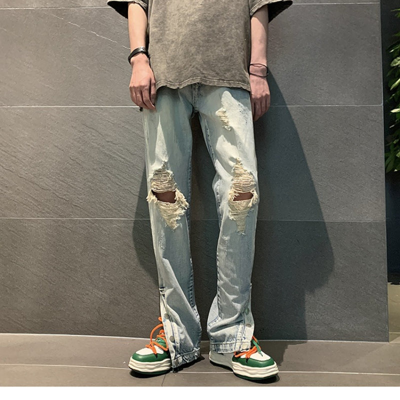 Men Jeans Ripped Jeans Men's Summer Bell-Bottom Pants