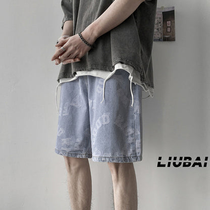 Men Jeans Summer Denim Shorts Loose Straight Casual Shorts