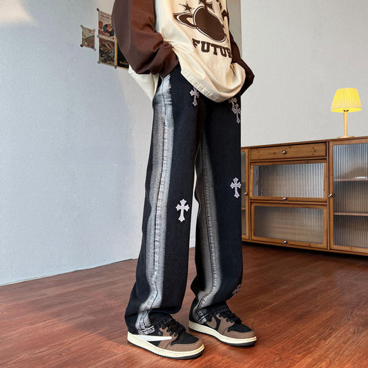 Men Jeans Spring and Autumn Retro Gradient Pants Oversize Wide Leg Straight Casual Trousers