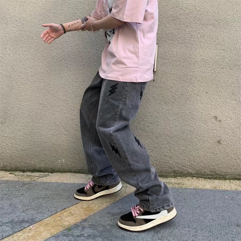 Men Jeans Spring and Autumn Straight-Leg Pants Loose Wide Leg Pants