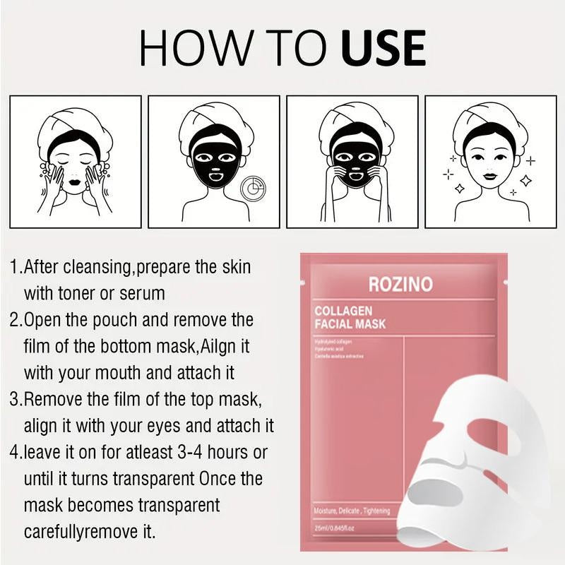 ROZINO Collagen Facial Mask - Moisturizing & Pore Tightening Sheet Mask