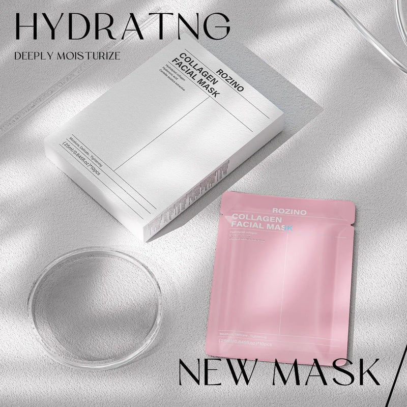 ROZINO Collagen Facial Mask - Moisturizing & Pore Tightening Sheet Mask