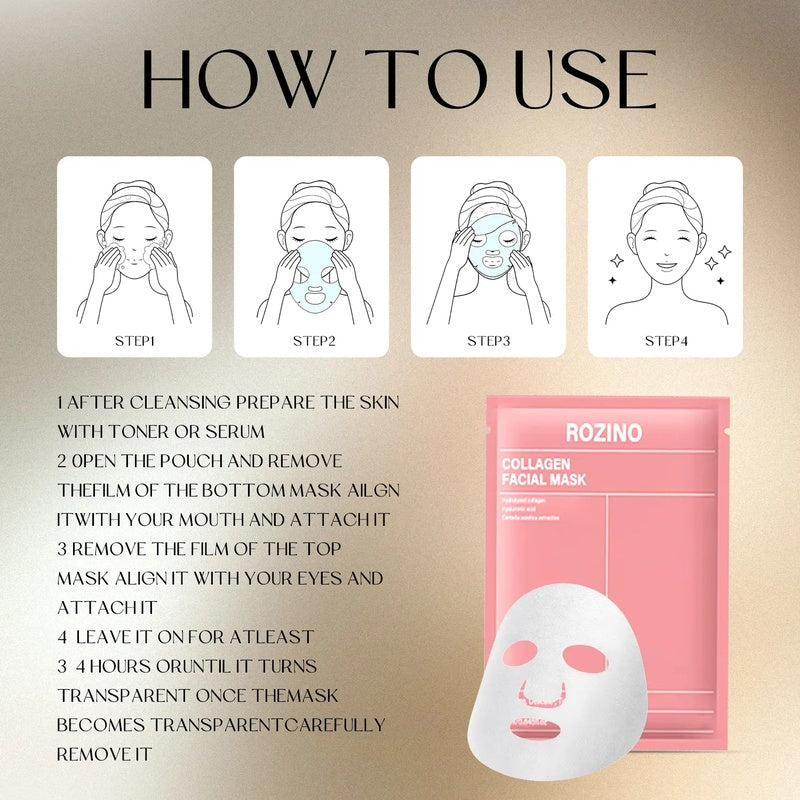 ROZINO Collagen Facial Mask - Moisturizing & Pore Tightening Sheet Mask