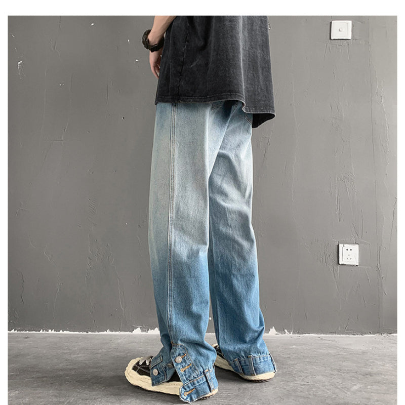 Men Jeans Retro Tie-Dyed Jeans Loose Straight Casual Pants