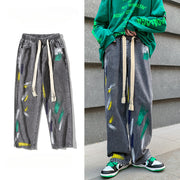 Men Jeans Graffiti Jeans Men Spring-Autumn Wide-Leg Pants