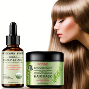 ROZINO Organic Rosemary Hair Mask & Mint Oil Set - Deep Conditioning Treatment for Dry, Damaged Hair with Biotin