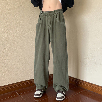 Men Jeans Retro Pants Oversize Army Green Jeans