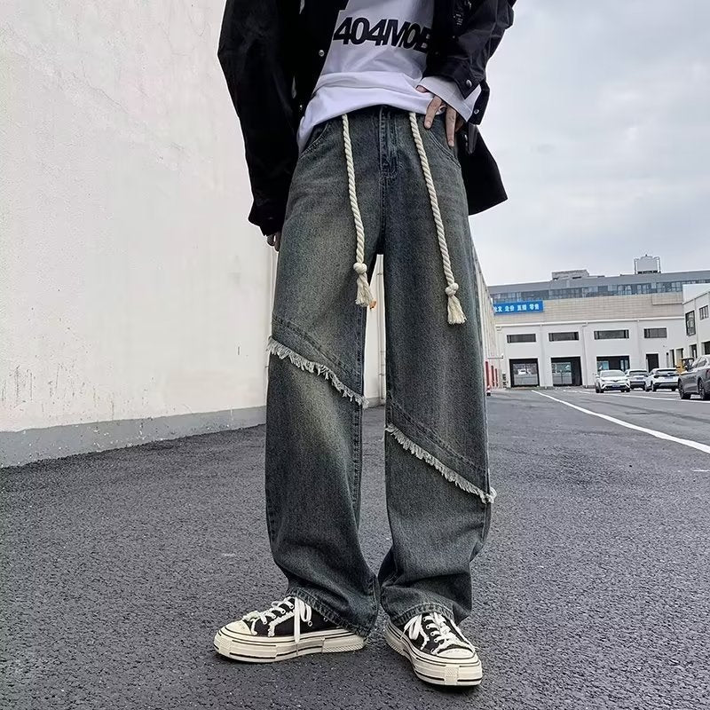 Men Jeans Washed Wide-Leg Pants Oldschool Worn Jeans