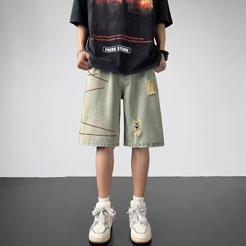 Men Jeans Ripped Denim Shorts Men's Summer Retro Casual Pants