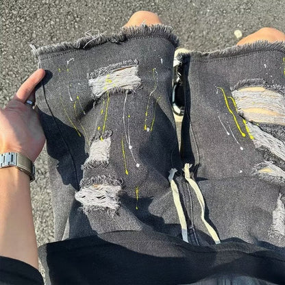 Men Jeans Ripped Denim Shorts Loose Casual Shorts