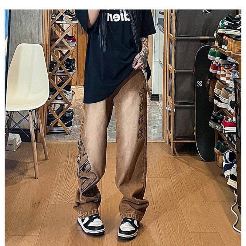 Men Jeans Vintage Brown Jeans Oversize Overalls