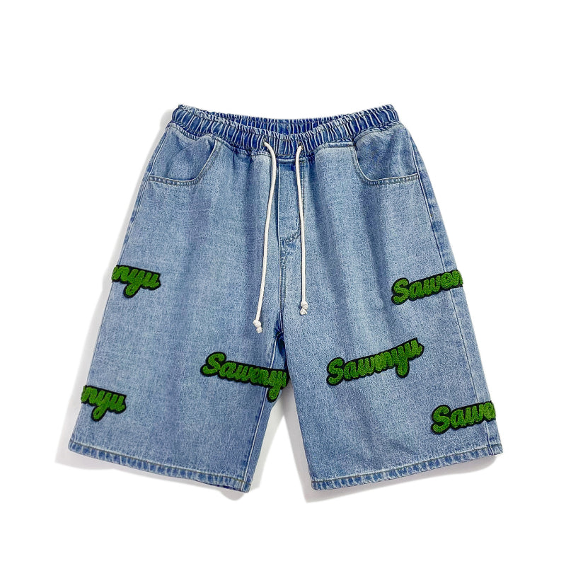 Men Jeans Flocking Denim Shorts Men's Summer Casual Cropped Pants