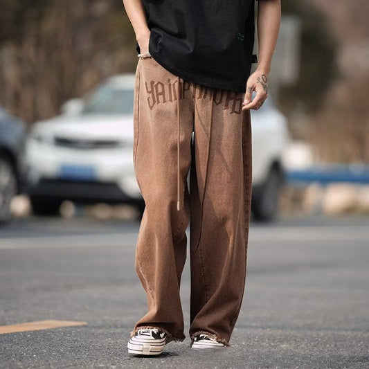 Men Jeans Vintage Jeans Summer Loose Straight-Leg Wide-Leg Pants