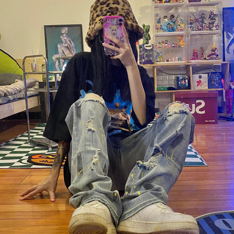 Men Jeans Washed Make Old Ripped Jeans