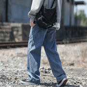 Men Jeans Retro Workwear Jeans Straight Loose plus Size Autumn and Winter Wide-Leg Pants