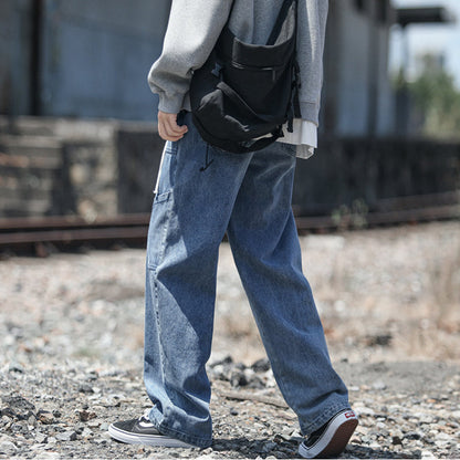 Men Jeans Retro Workwear Jeans Straight Loose plus Size Autumn and Winter Wide-Leg Pants