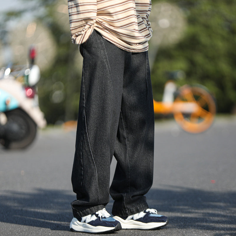Men Jeans Oversize Pants Dark Blue Jeans Men Retro Straight-Leg Pants