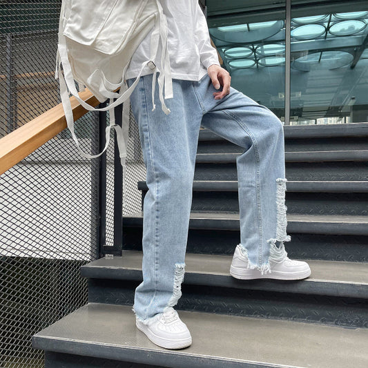 Men Jeans Ripped Jeans Men's Loose Straight Flare Pants
