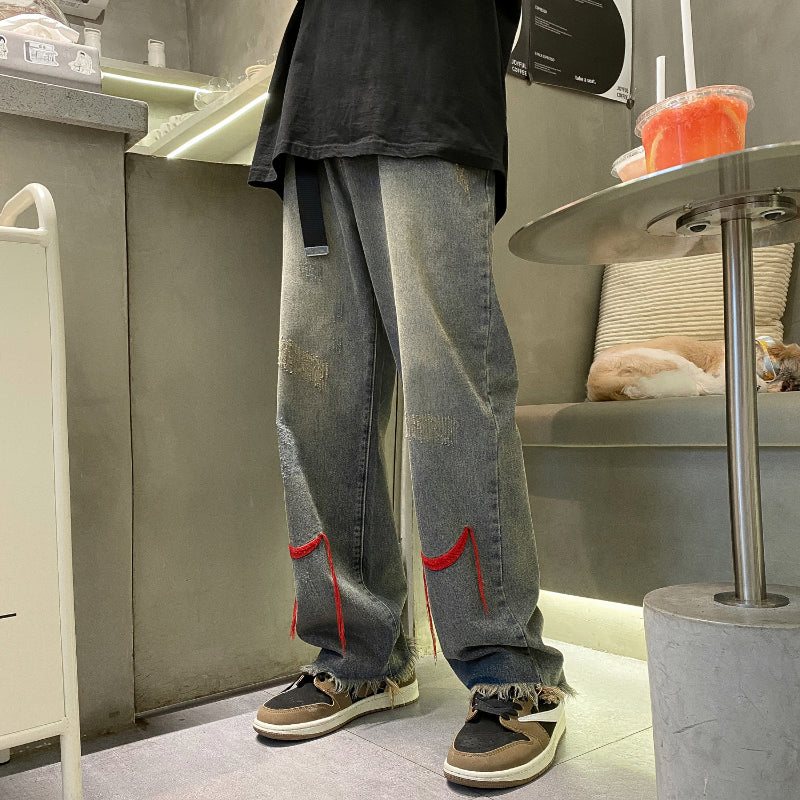 Men Jeans Fall Baggy Straight Trousers Wide Leg Pants