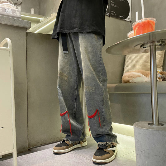 Men Jeans Fall Baggy Straight Trousers Wide Leg Pants